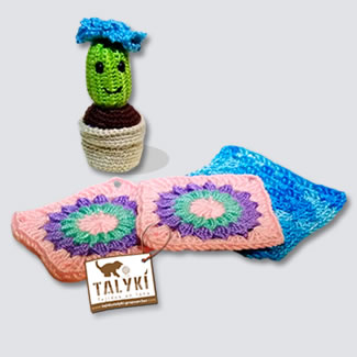Artículos decorativos tejidos en crochet. Talykí Taller de Tejidos y diseño textil